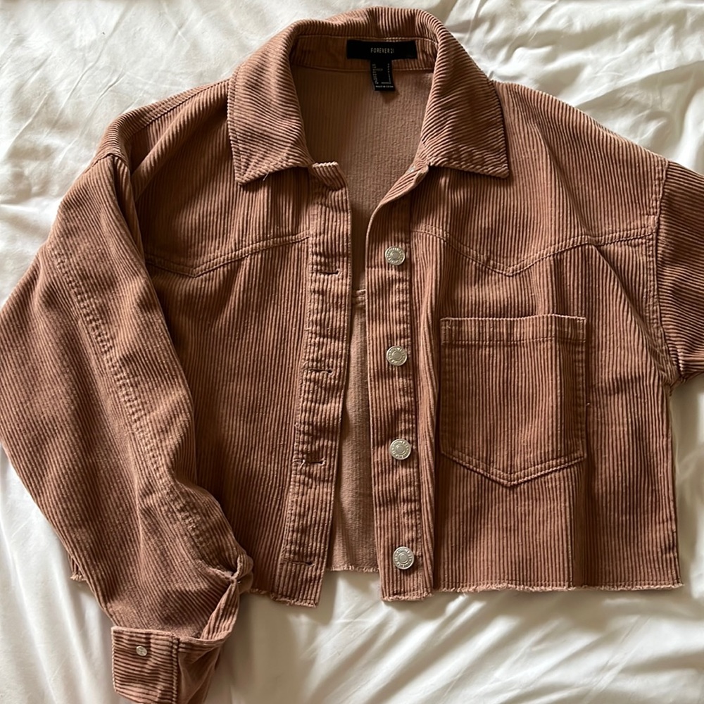 FOREVER 21 Corduroy Frayed Cropped Shacket